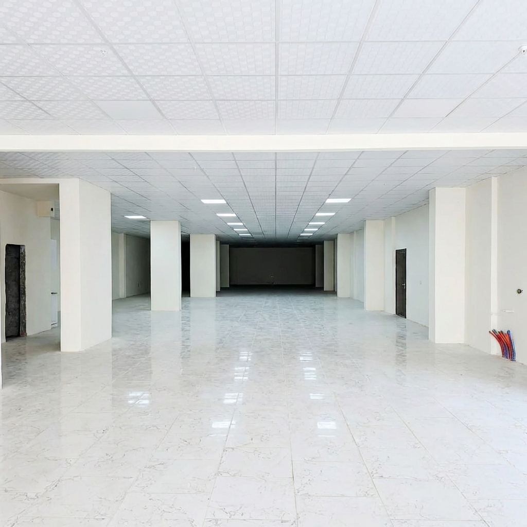 Boş iş yeri iç mekan görünümü - temiz zemin ve tavan