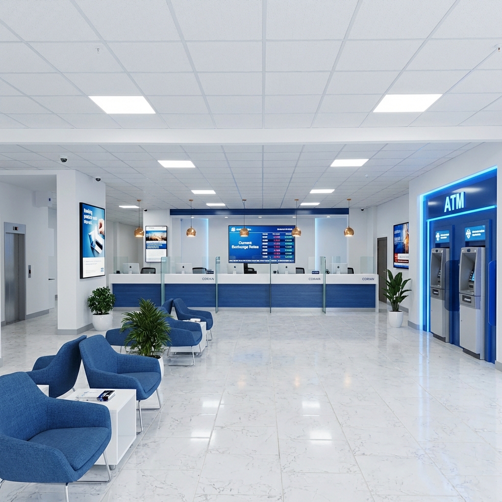 Banka konsept tasarımı - modern şube ve gişeler
